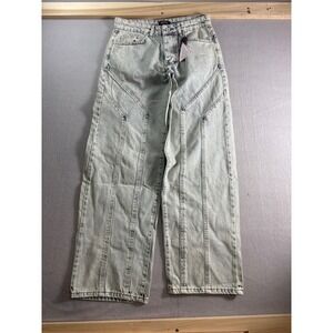 BoohooMAN Mens Relaxed Fit Paneled Jeans Light Wash Blue Denim Size 34 New